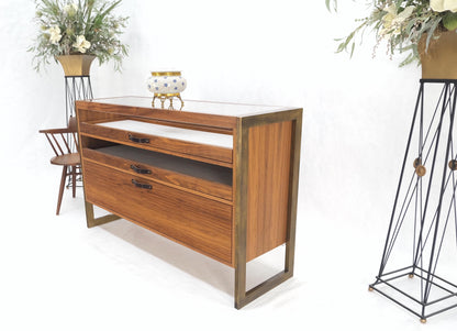 Unusual Mid-Century Modern Solid Walnut Console Sofa Table with Drawers Mint!