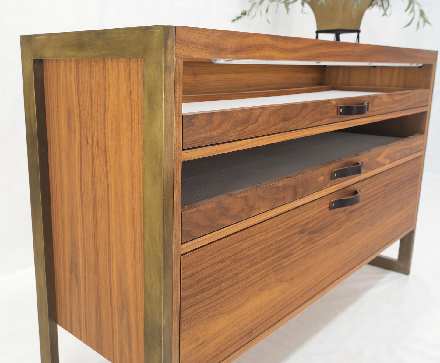 Unusual Mid-Century Modern Solid Walnut Console Sofa Table with Drawers Mint!