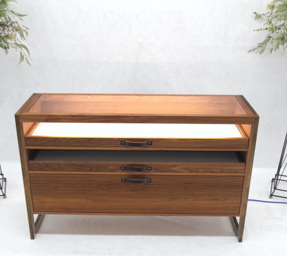 Unusual Mid-Century Modern Solid Walnut Console Sofa Table with Drawers Mint!