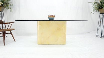 Parchment Goat Skin Leather Single Base 3/4" Glass Top Rectangle Dining Table