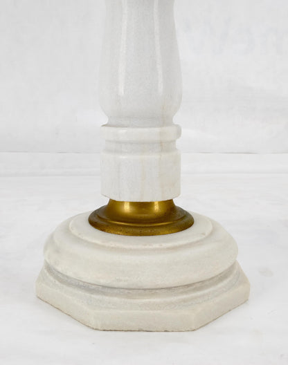 Pair Brass & Turned White Marble Bases Octagonal Tops Columns Pedestals MINT!