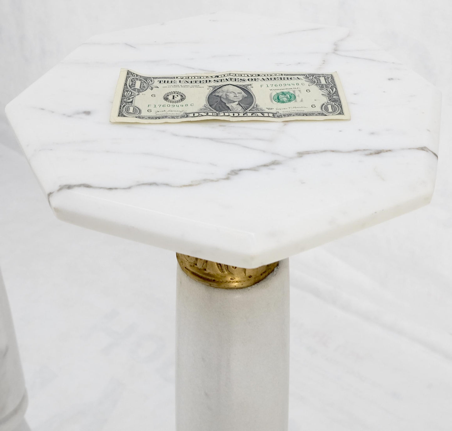 Pair Brass & Turned White Marble Bases Octagonal Tops Columns Pedestals MINT!