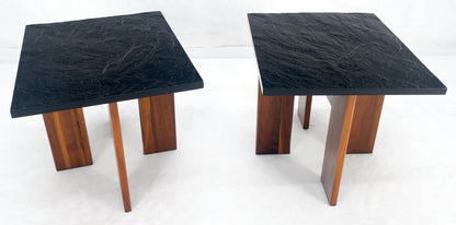 Pair of Adrian Pearsall Walnut Bases Slate Like Tops End Side Tables Stands MINT