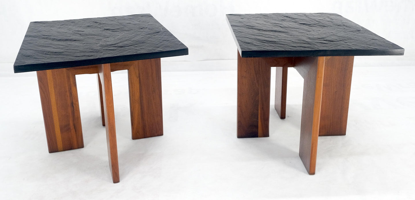 Pair of Adrian Pearsall Walnut Bases Slate Like Tops End Side Tables Stands MINT