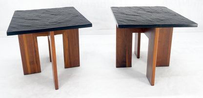 Pair of Adrian Pearsall Walnut Bases Slate Like Tops End Side Tables Stands MINT