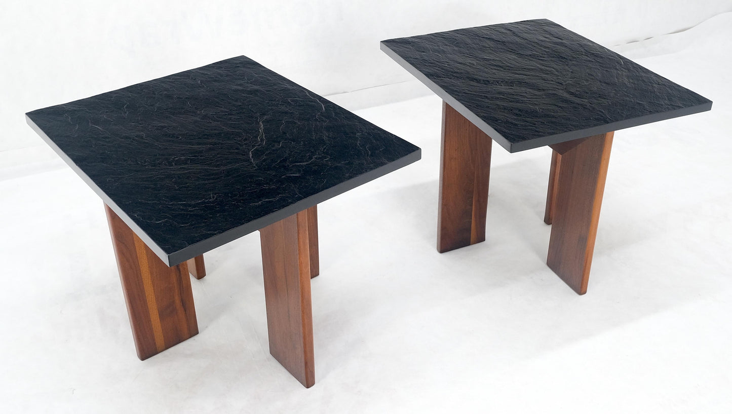 Pair of Adrian Pearsall Walnut Bases Slate Like Tops End Side Tables Stands MINT