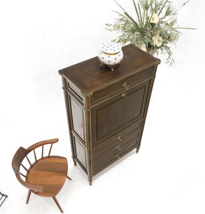 Dark Golden Olive Drop Front Secretary Desk High Chest Drawers Dresser Brass Key