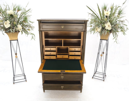 Dark Golden Olive Drop Front Secretary Desk High Chest Drawers Dresser Brass Key