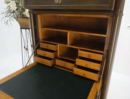 Dark Golden Olive Drop Front Secretary Desk High Chest Drawers Dresser Brass Key