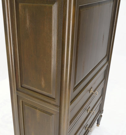 Dark Golden Olive Drop Front Secretary Desk High Chest Drawers Dresser Brass Key