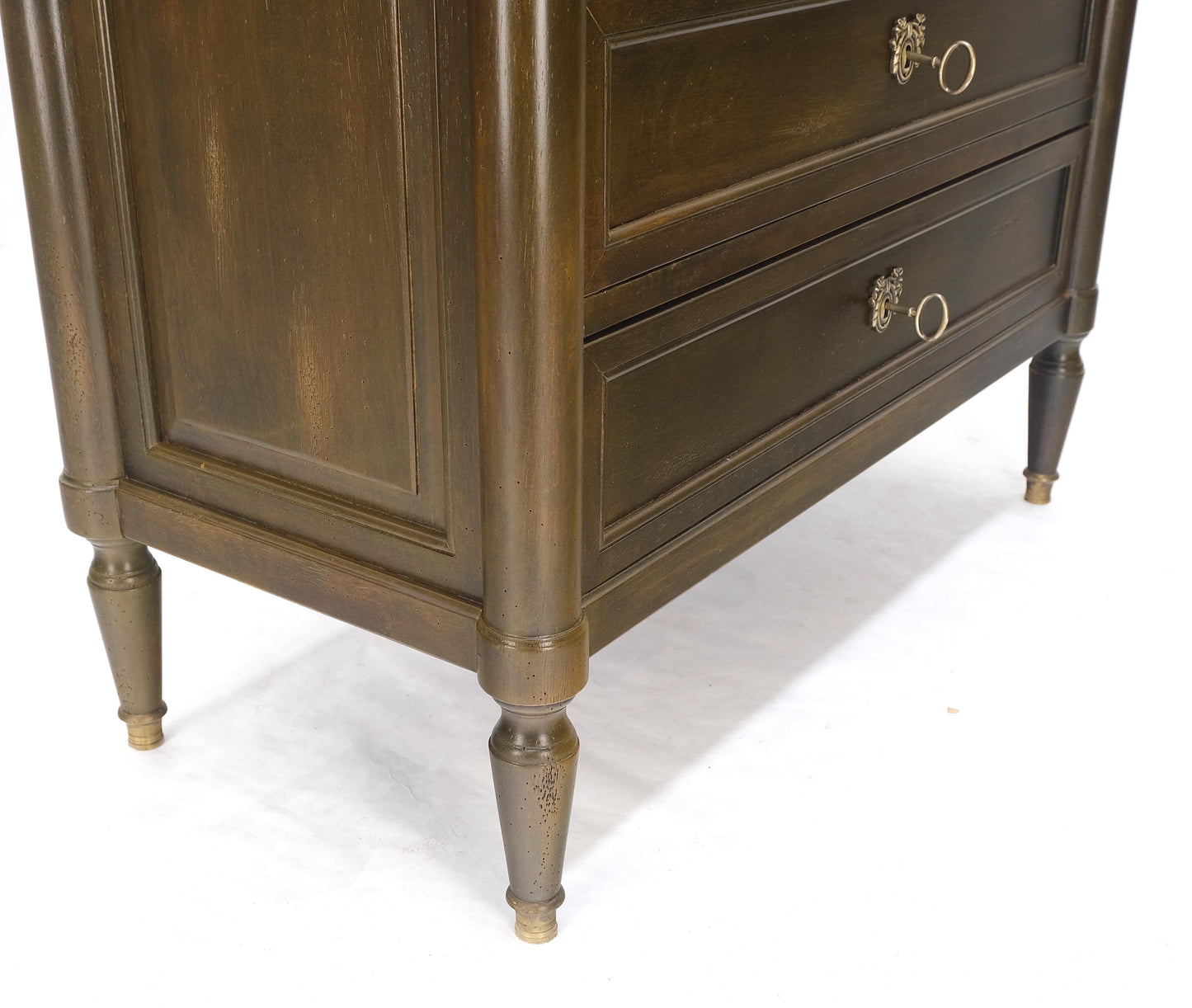 Dark Golden Olive Drop Front Secretary Desk High Chest Drawers Dresser Brass Key