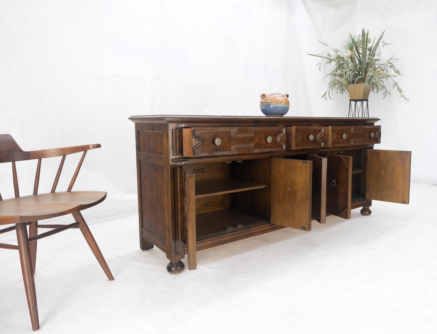 Henredon Spanish Colonial Country French Oak & Brass Hardware Long Dresser MINT