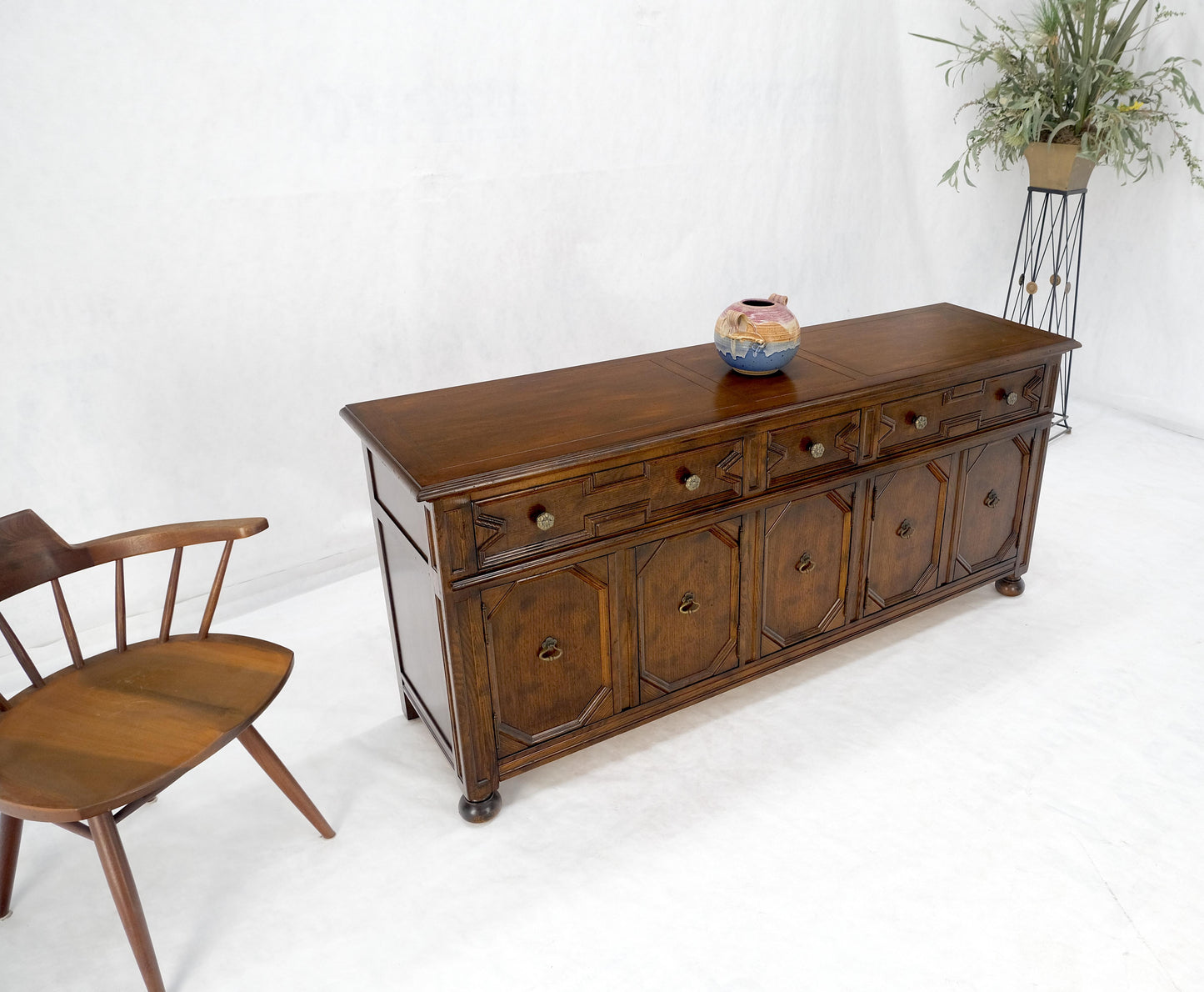 Henredon Spanish Colonial Country French Oak & Brass Hardware Long Dresser MINT