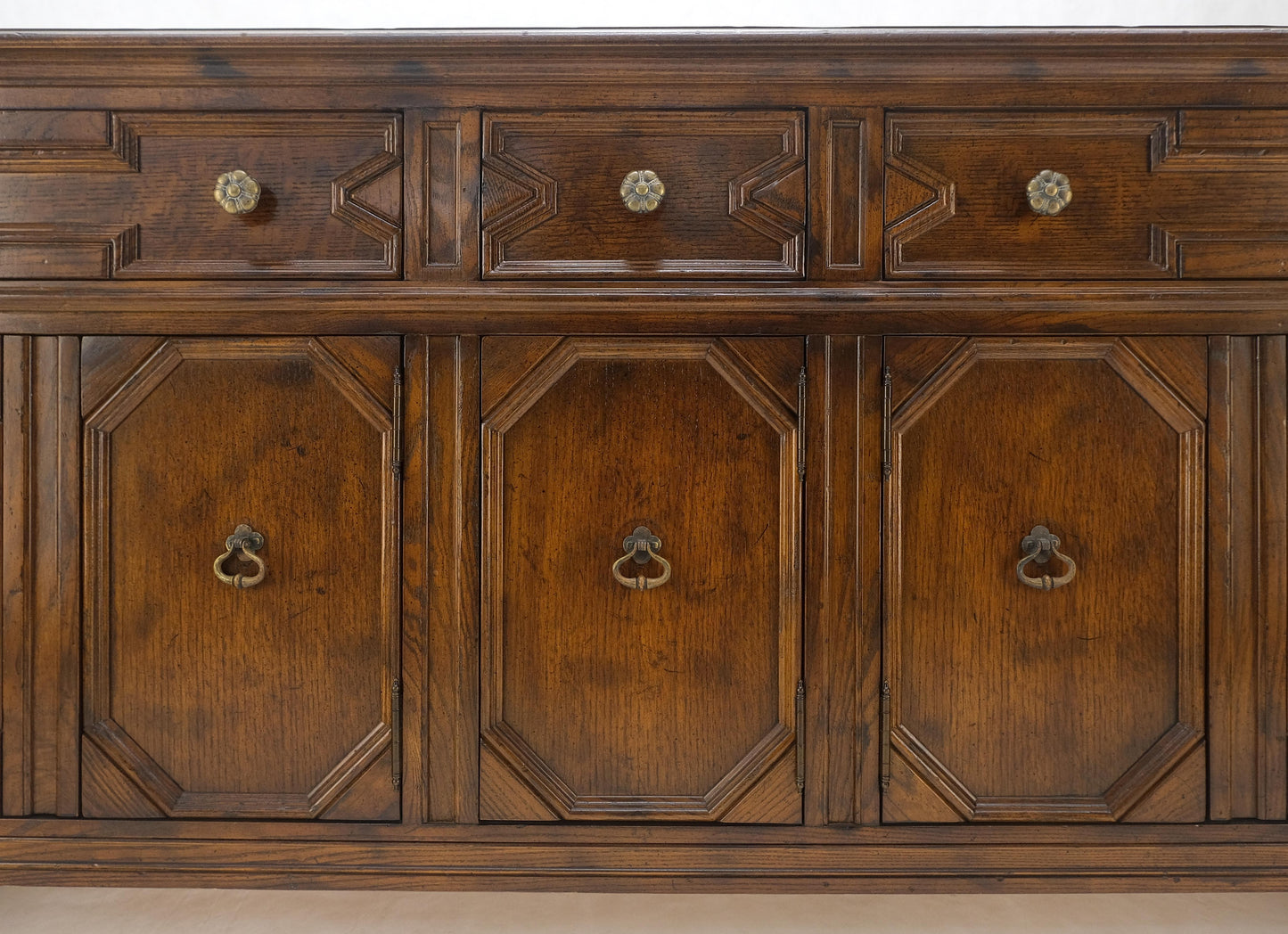 Henredon Spanish Colonial Country French Oak & Brass Hardware Long Dresser MINT