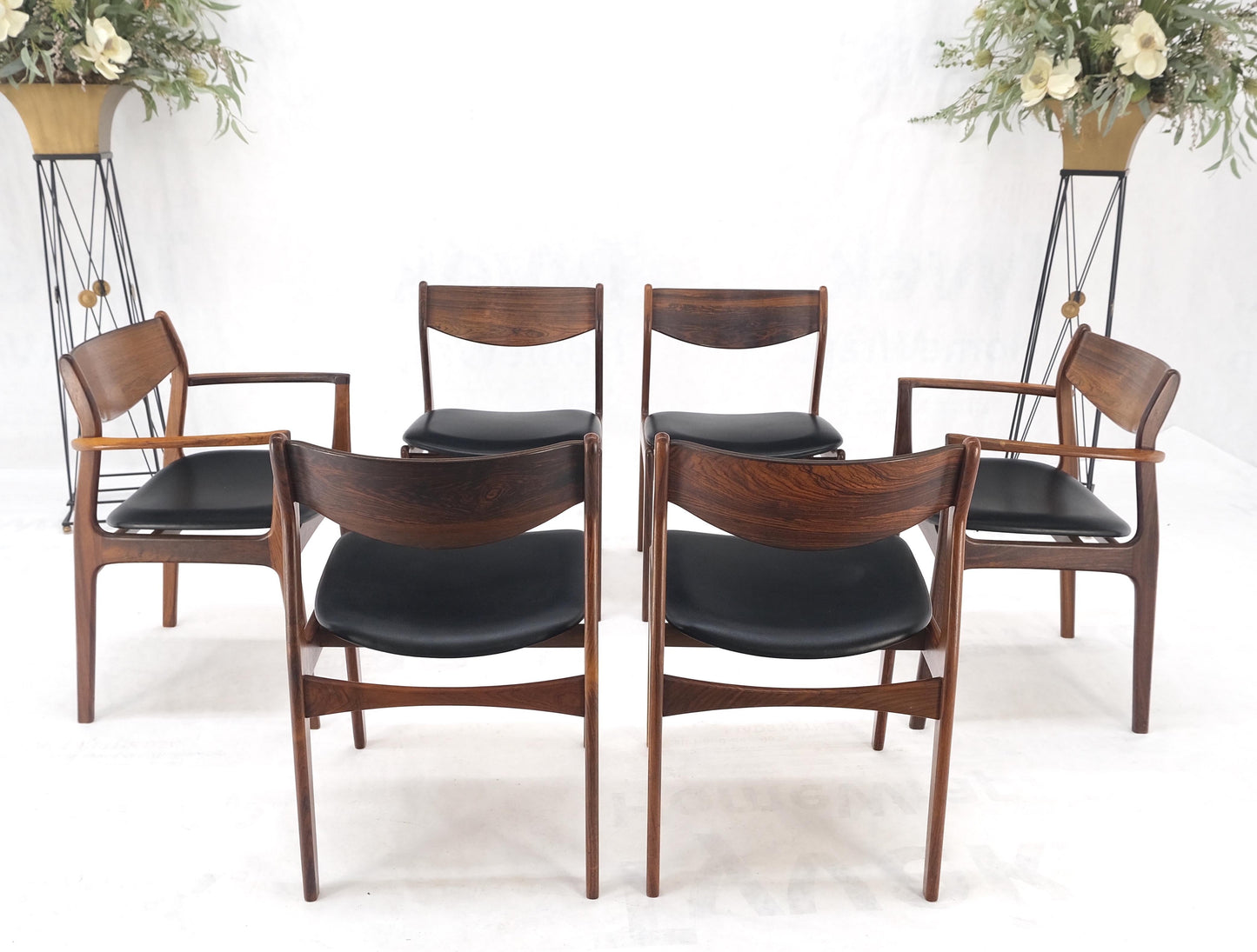 Set 6 Danish Mid-Century Modern Jorgensen Rosewood Dining Chairs Black Seat