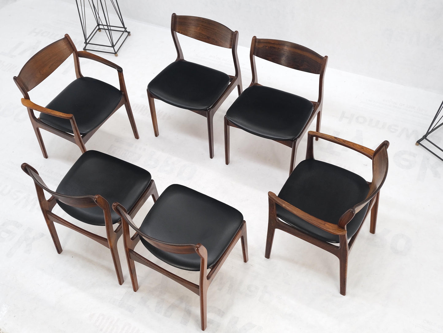 Set 6 Danish Mid-Century Modern Jorgensen Rosewood Dining Chairs Black Seat