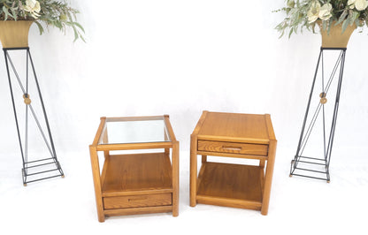 Pair Quality Glass Top One Drawer Side End Tables Nightstands Thomasville Mint!