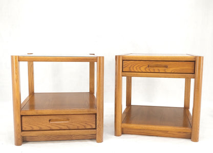 Pair Quality Glass Top One Drawer Side End Tables Nightstands Thomasville Mint!