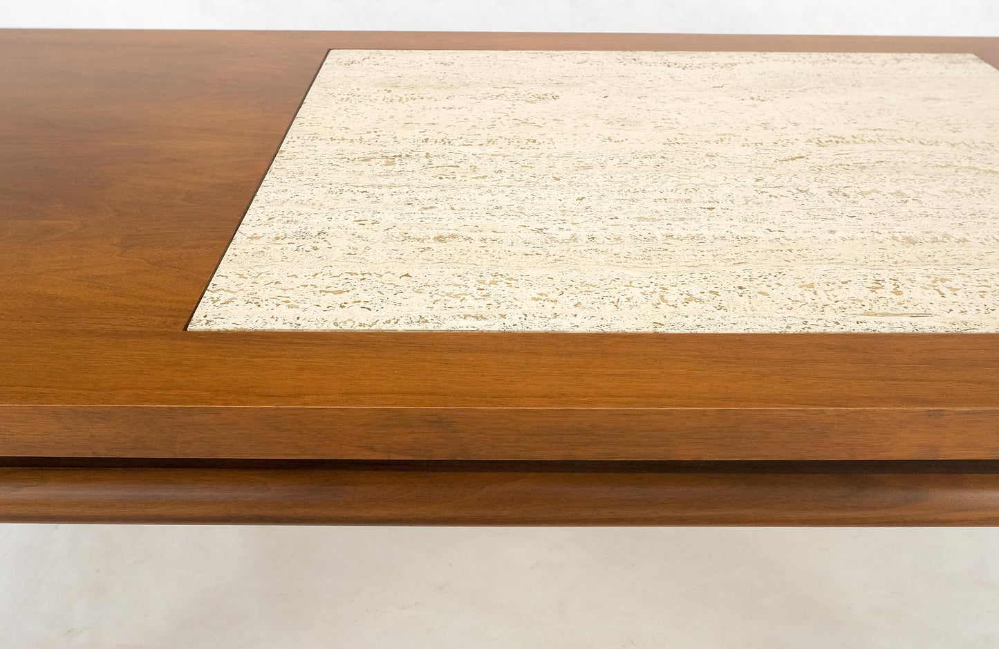 Floating Walnut Top Travertine Insert Tapered legs Rectangle Coffee Table MINT!