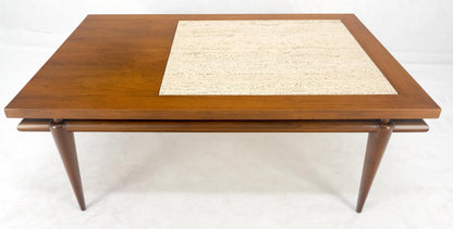 Floating Walnut Top Travertine Insert Tapered legs Rectangle Coffee Table MINT!