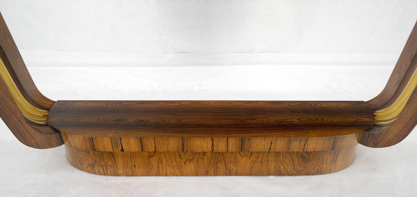 French Art Deco Rosewood Heavy Solid Brass Supports Demilune Console Hall Table