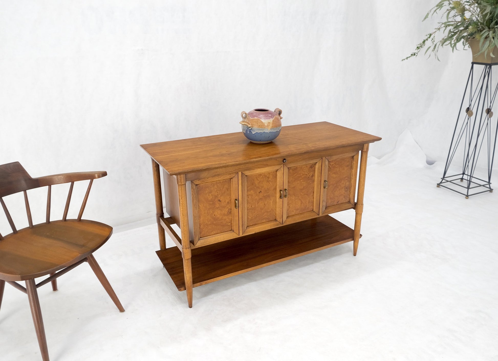 Burl Wood Light Walnut Lift Top "Dresser" on Sculptural Legs Cedar Lined Chest