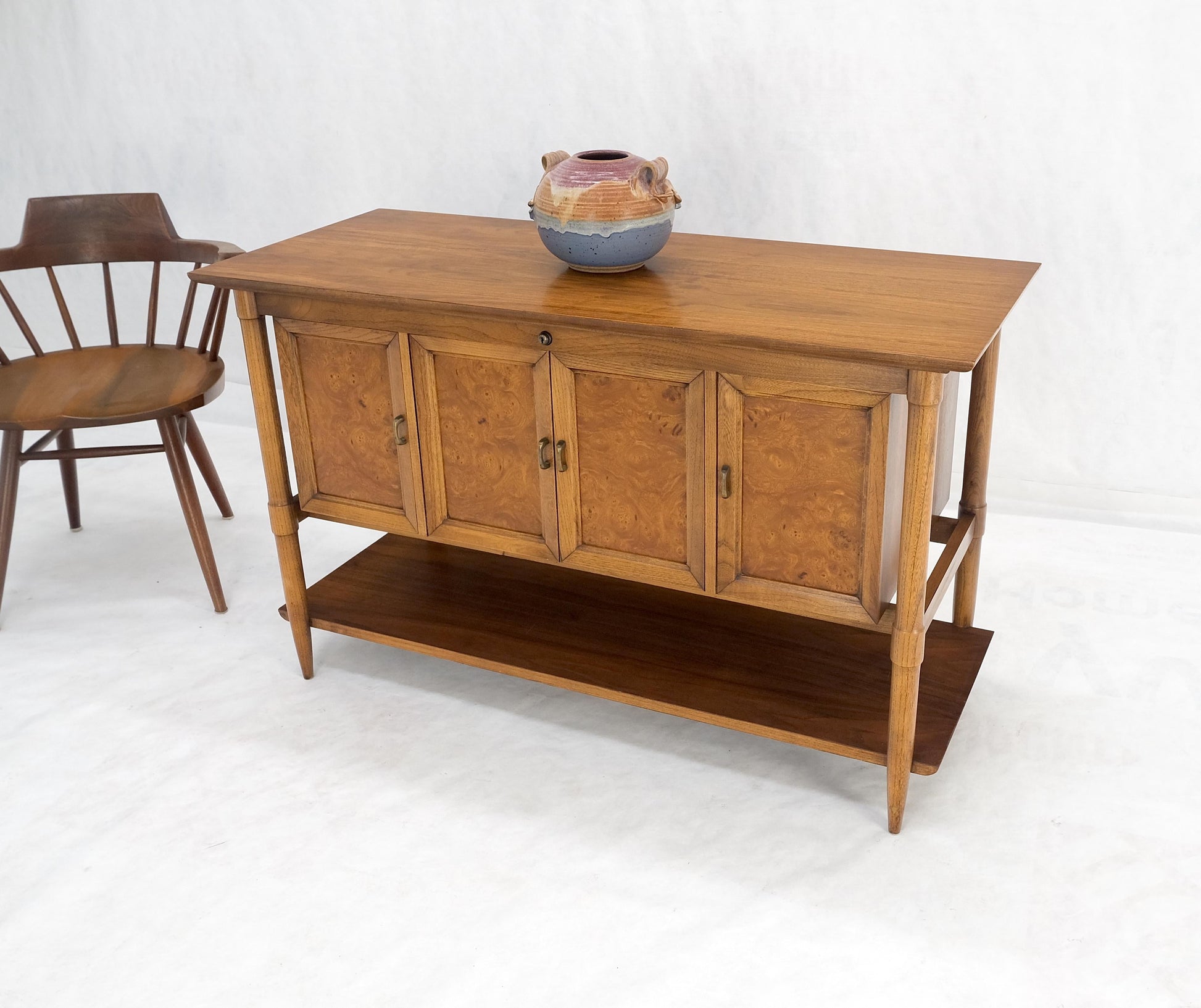 Burl Wood Light Walnut Lift Top "Dresser" on Sculptural Legs Cedar Lined Chest