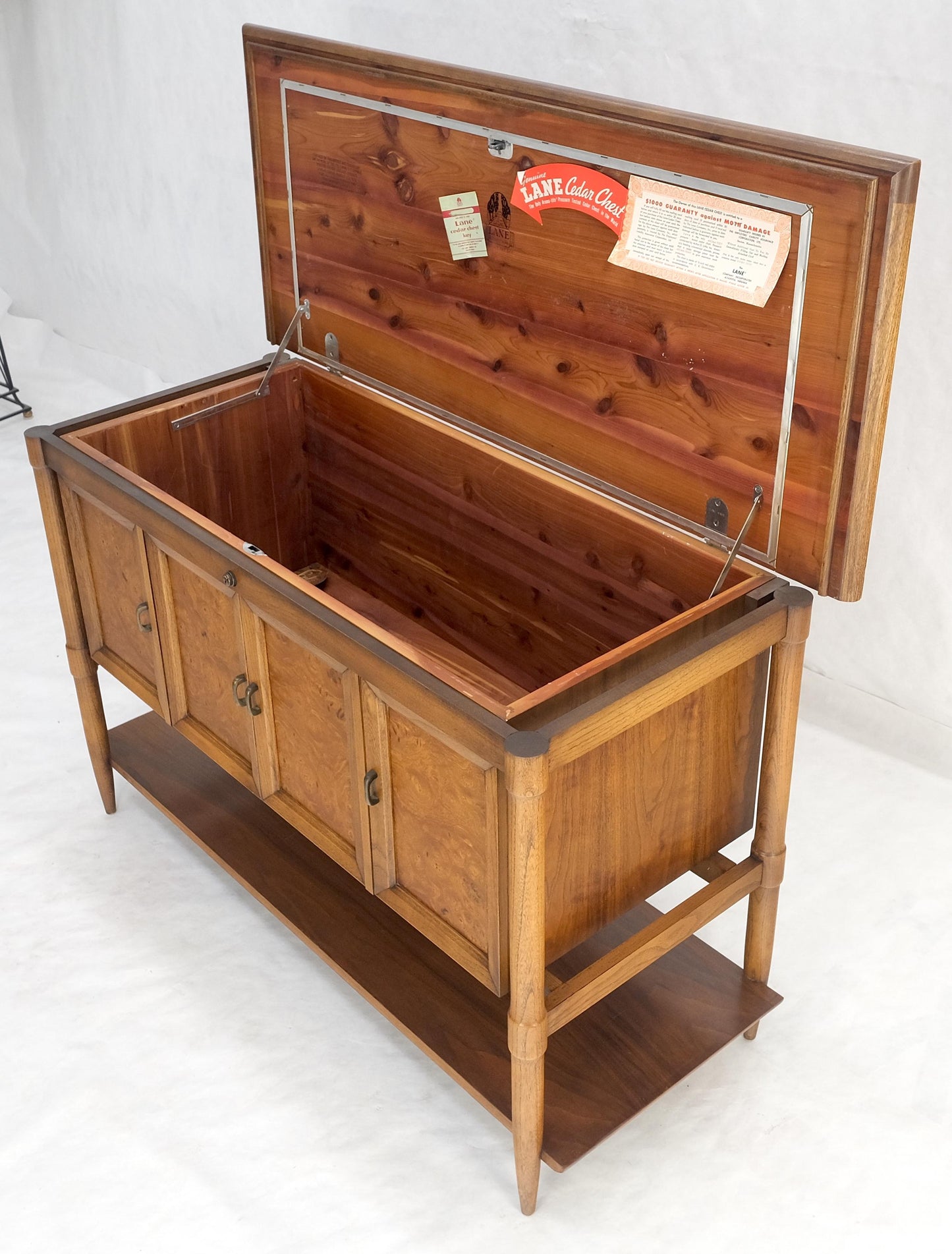 Burl Wood Light Walnut Lift Top "Dresser" on Sculptural Legs Cedar Lined Chest