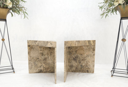 Pair Midcentury Marble Onyx Triangle Shape End Side Tables Night Stands Mint!