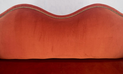 William & Mary Style Brick Red Camel Back Upholstery Walnut Base Sofa Loveseat