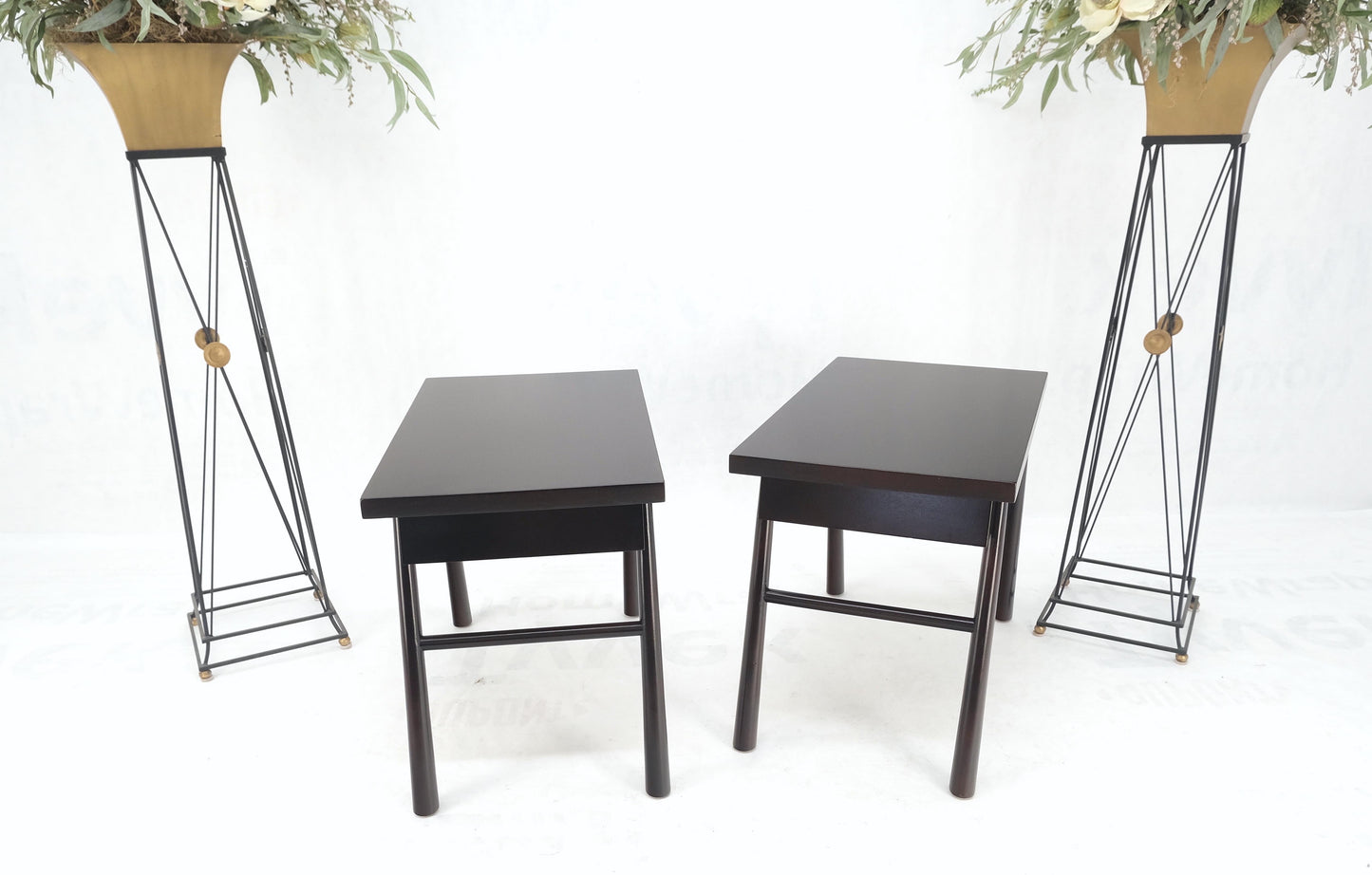 Pair of Gibbings Ebonized Dark Lacquer Walnut One Drawer End Side Tables Mint!