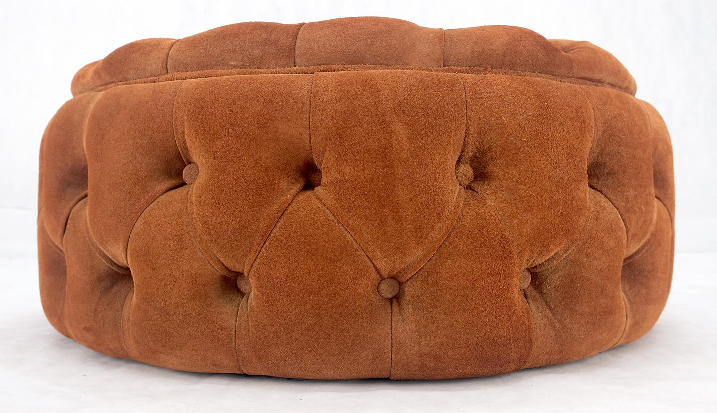 Tufted Orange Rust Color Suede Leather 32 Round Ottoman Bench Pouf 1970s MINT!