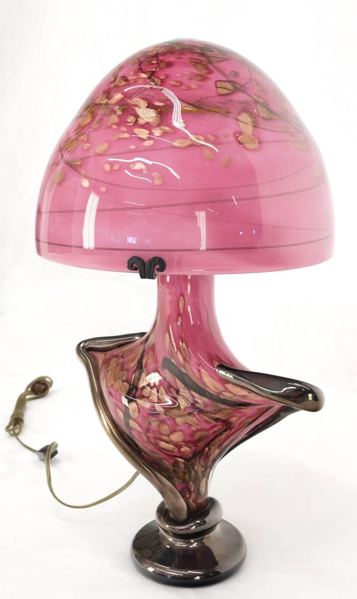 Pink & Gold Murano Art Glass Mushroom Shape Italian Table Lamp Nice