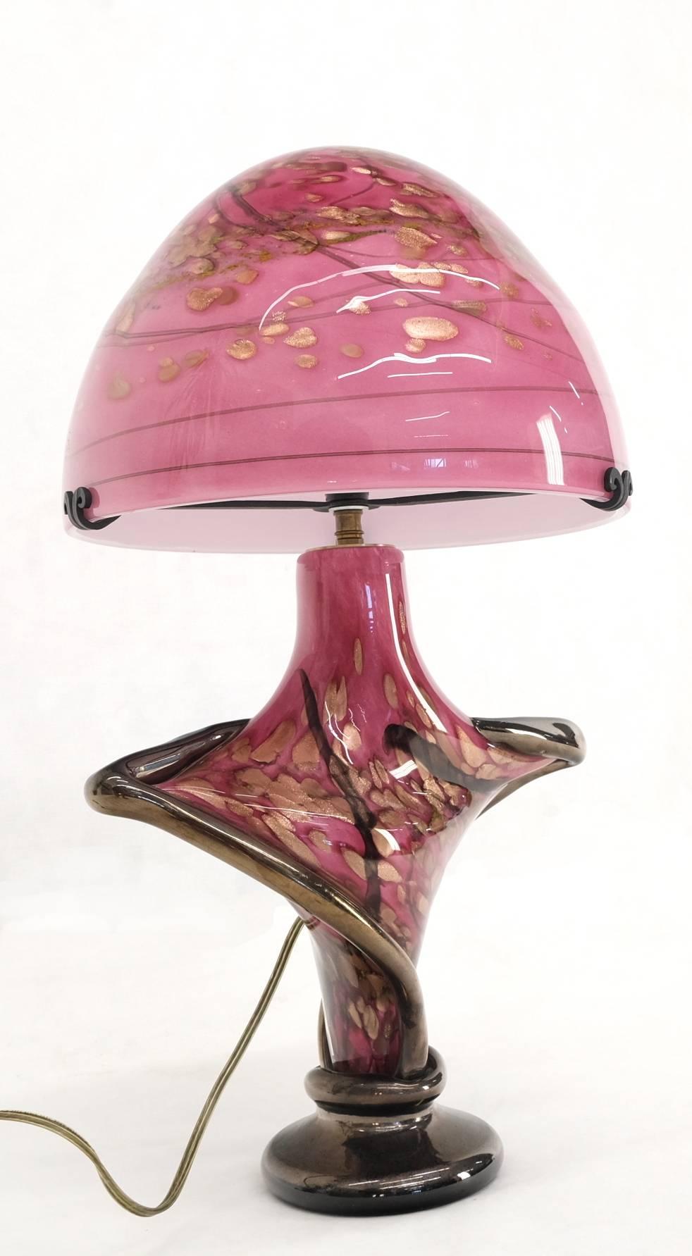 Pink & Gold Murano Art Glass Mushroom Shape Italian Table Lamp Nice