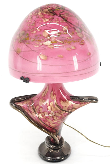 Pink & Gold Murano Art Glass Mushroom Shape Italian Table Lamp Nice