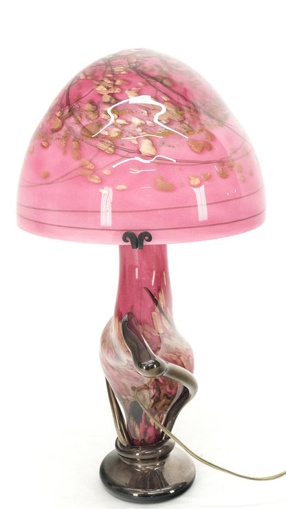 Pink & Gold Murano Art Glass Mushroom Shape Italian Table Lamp Nice