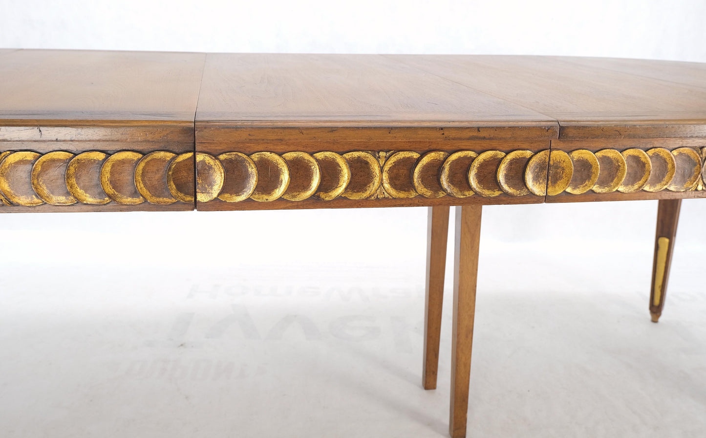 Round Mid-Century Modern Three Leaves Distressed Walnut Dining Table Mint!