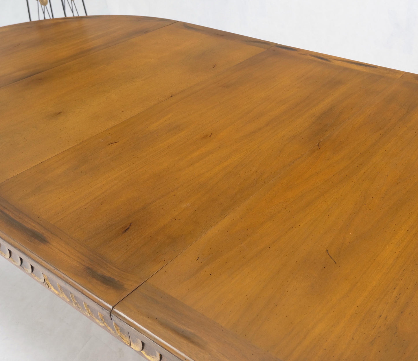 Round Mid-Century Modern Three Leaves Distressed Walnut Dining Table Mint!