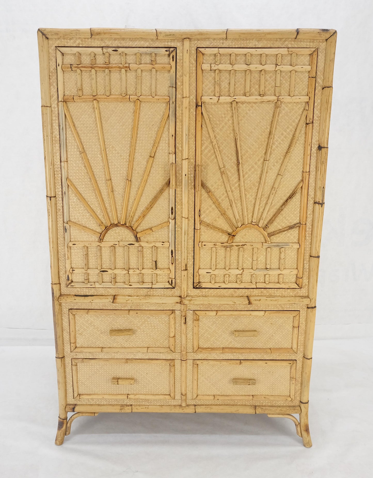 Burnt Bamboo Grass Cloth Two Doors Chifforobe Cabinet Gentleman's Chest Dresser