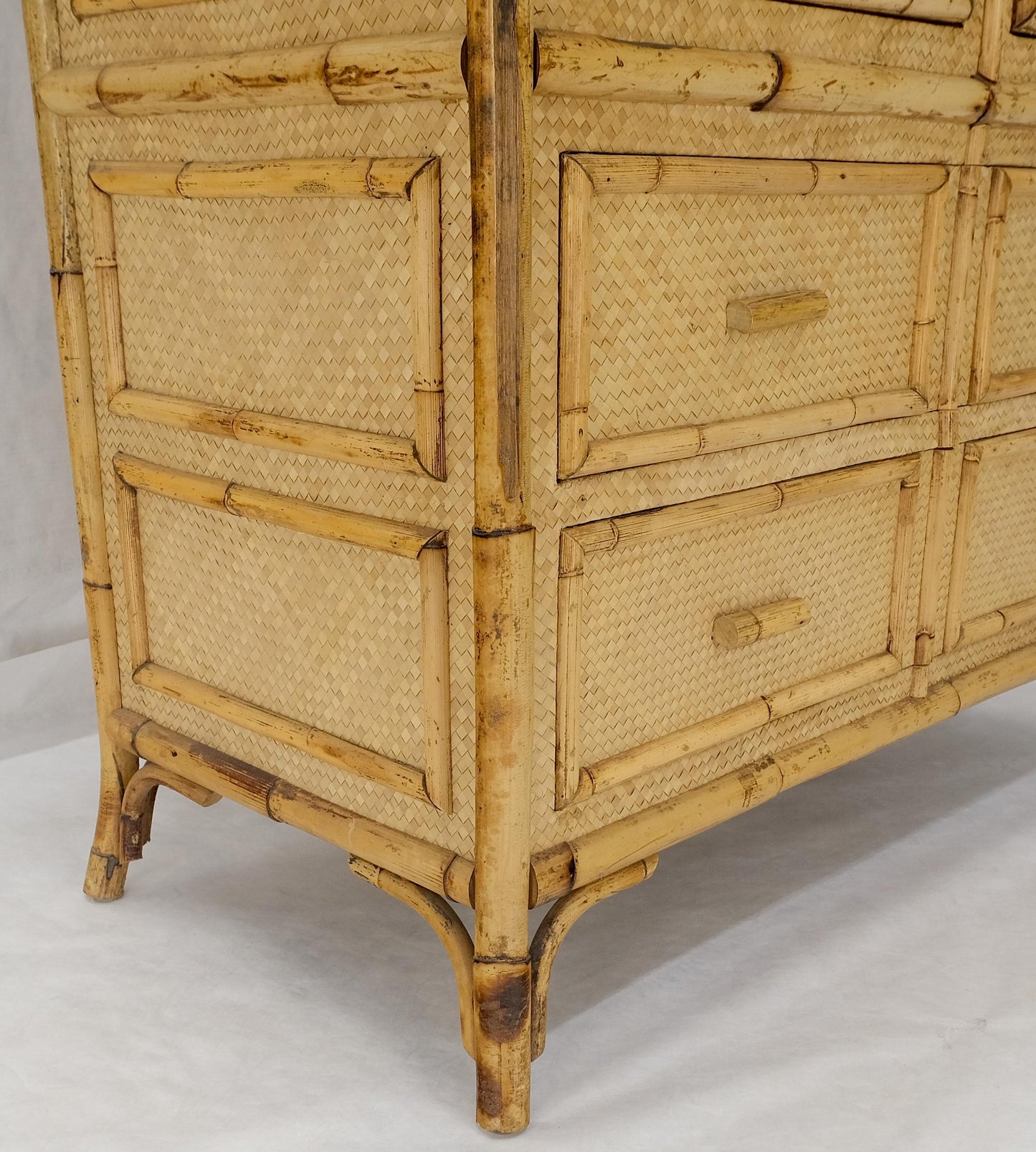 Burnt Bamboo Grass Cloth Two Doors Chifforobe Cabinet Gentleman's Chest Dresser