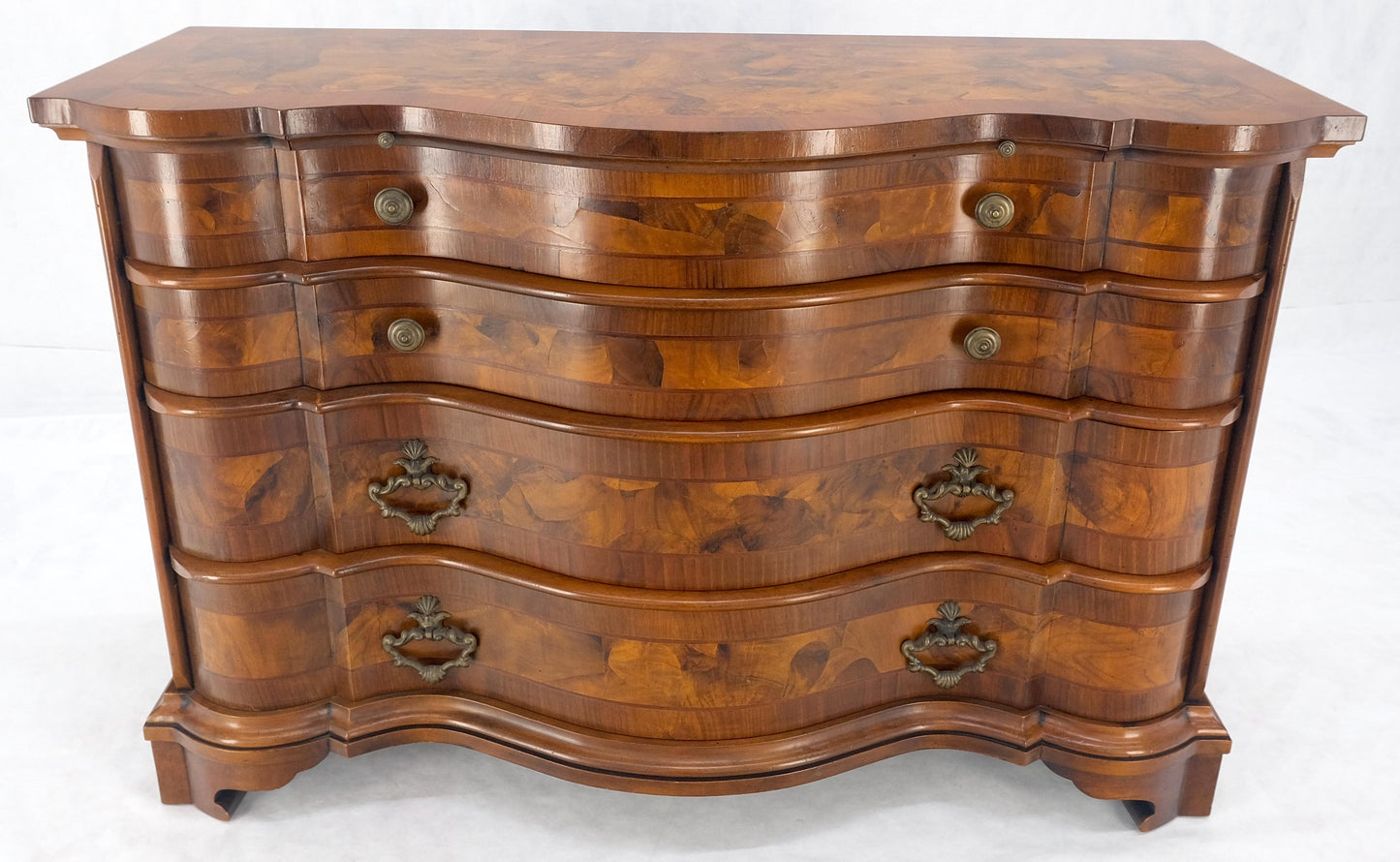 Burl Patches Veneer Work Olive Wood Serpentine Front Dresser Bachelor Chest MINT