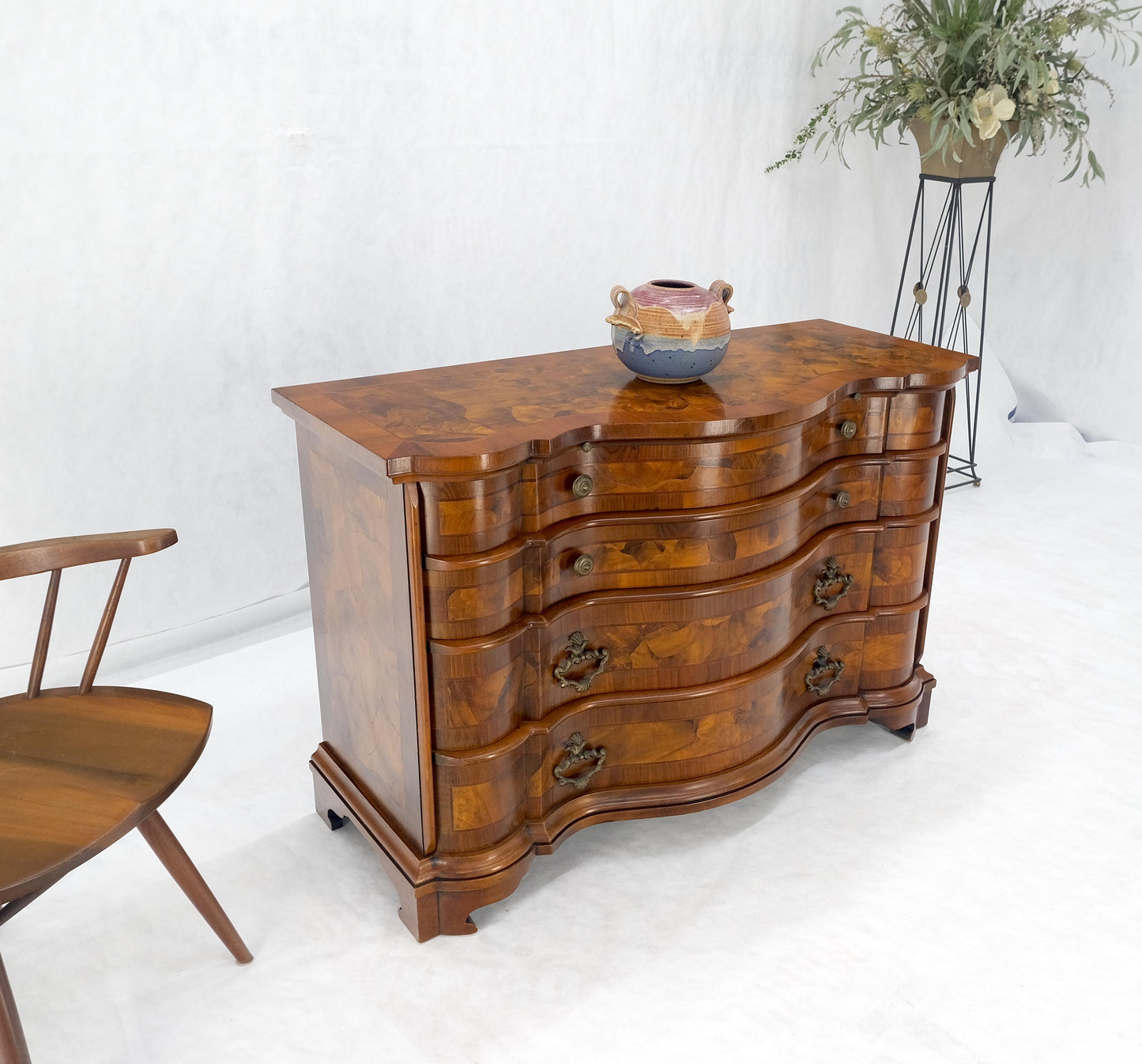 Burl Patches Veneer Work Olive Wood Serpentine Front Dresser Bachelor Chest MINT