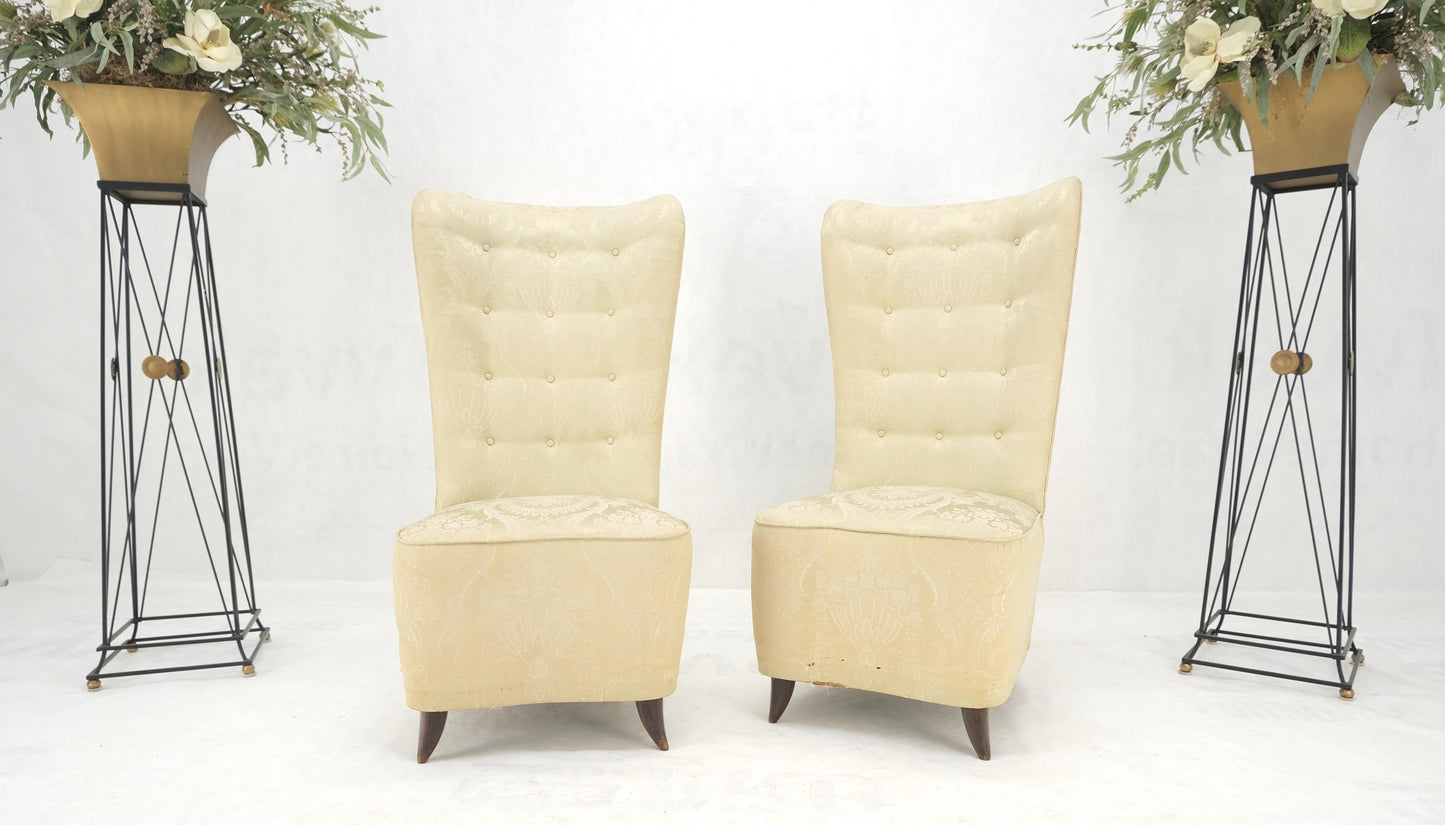 Pair Italian Mid-Century Modern Extra Tall Back Thick Spring Seats Lounge Chairs