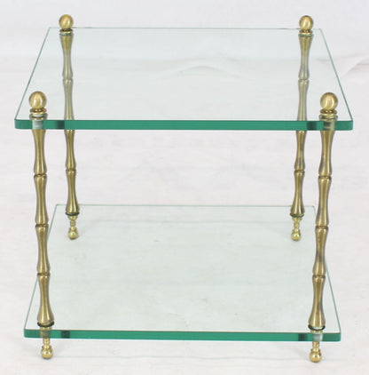 Glass Faux Bamboo Brass Cube Square Side Table Stand