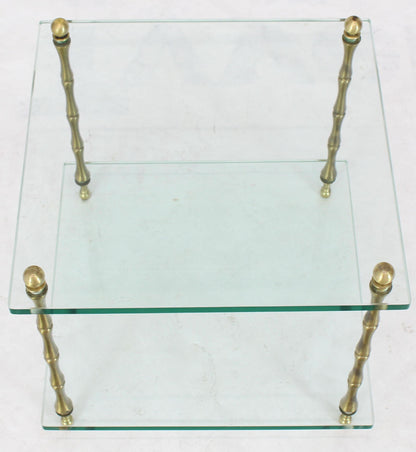 Glass Faux Bamboo Brass Cube Square Side Table Stand