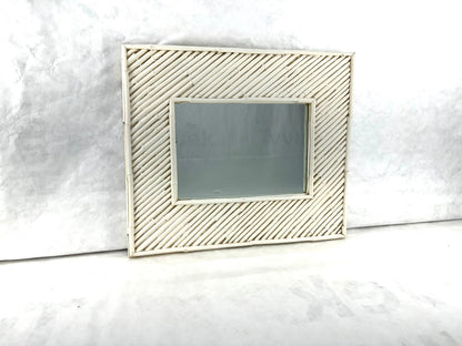 Cast Faux Bamboo White Lacquer Frame Rectangle Wall Mirror Artist Signed & Dated