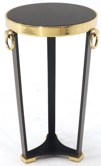 Brass and Round Black Granite Top Tri Legged Pedestal End Side Table