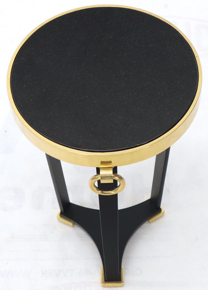 Brass and Round Black Granite Top Tri Legged Pedestal End Side Table