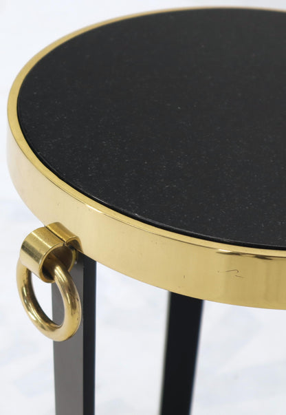 Brass and Round Black Granite Top Tri Legged Pedestal End Side Table