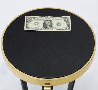 Brass and Round Black Granite Top Tri Legged Pedestal End Side Table